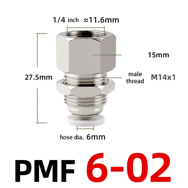 Bulkhead Female Thread Pneumatic Push-In Fittings | 4–12mm Air Hose Tube Connector