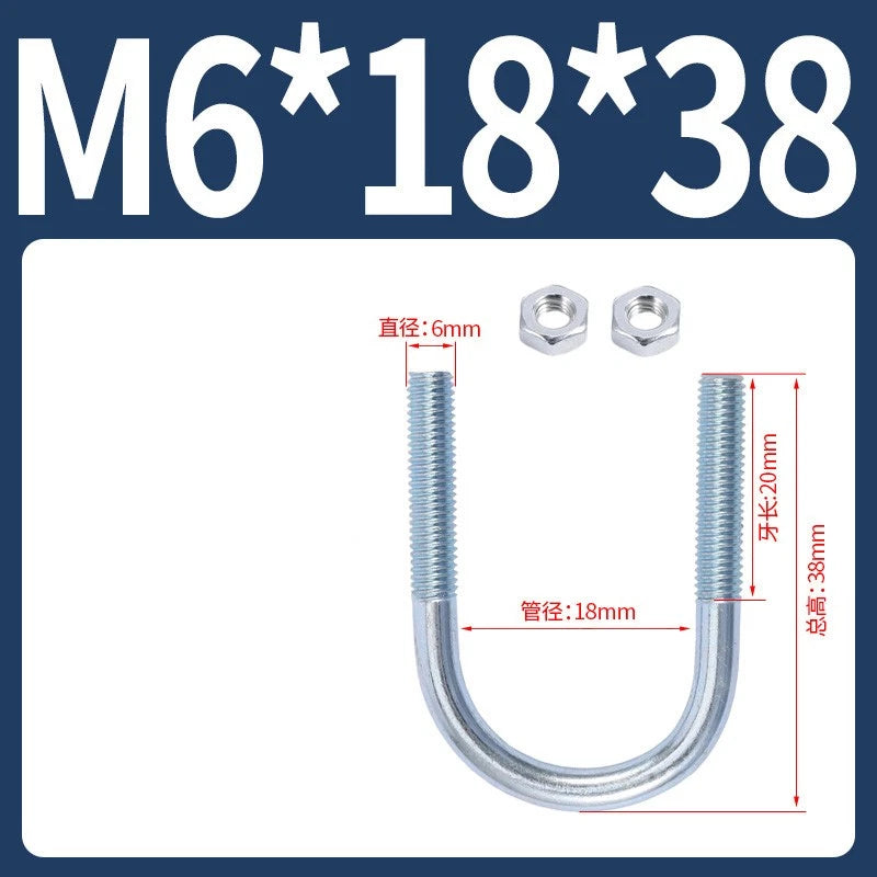 M6 M8 M10 M12 U Bolt With 2 Hex Nuts Zinc-Plated U-Bolts Clamp Pipe Tube Metric