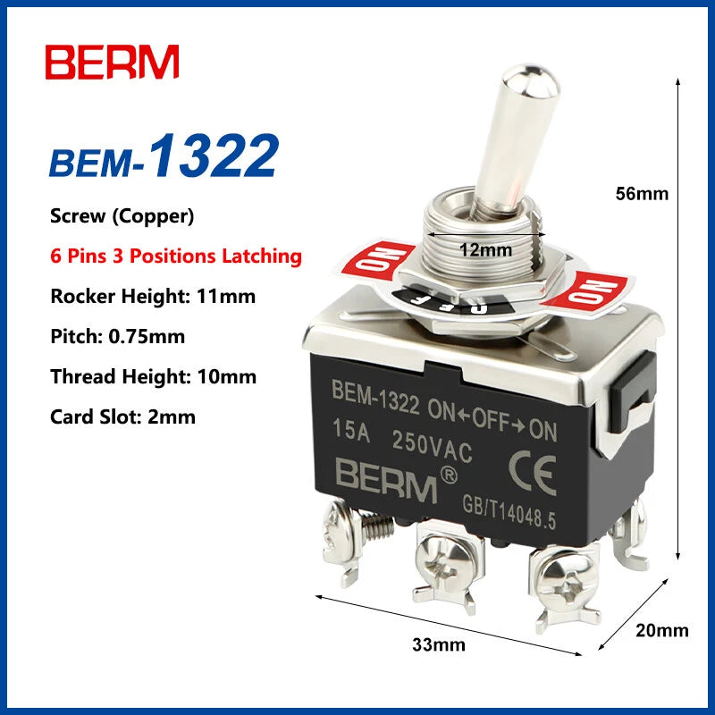 Toggle Switch ON-OFF-ON, 2/3 Pin 2/3 Positions, Latching & Momentary, Screw or Pin Terminal
