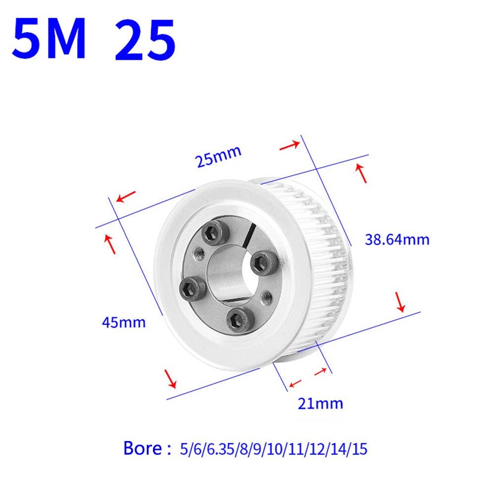HTD-5M 18T-45T Timing Belt Pulley With Expansion Sleeve, Pitch 5mm Width 21mm