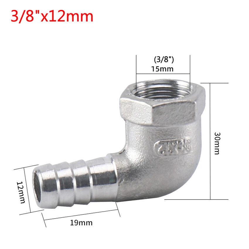 Female Thread Fitting x Barb Hose Tail End Elbow Connector A2 Stainless Steel