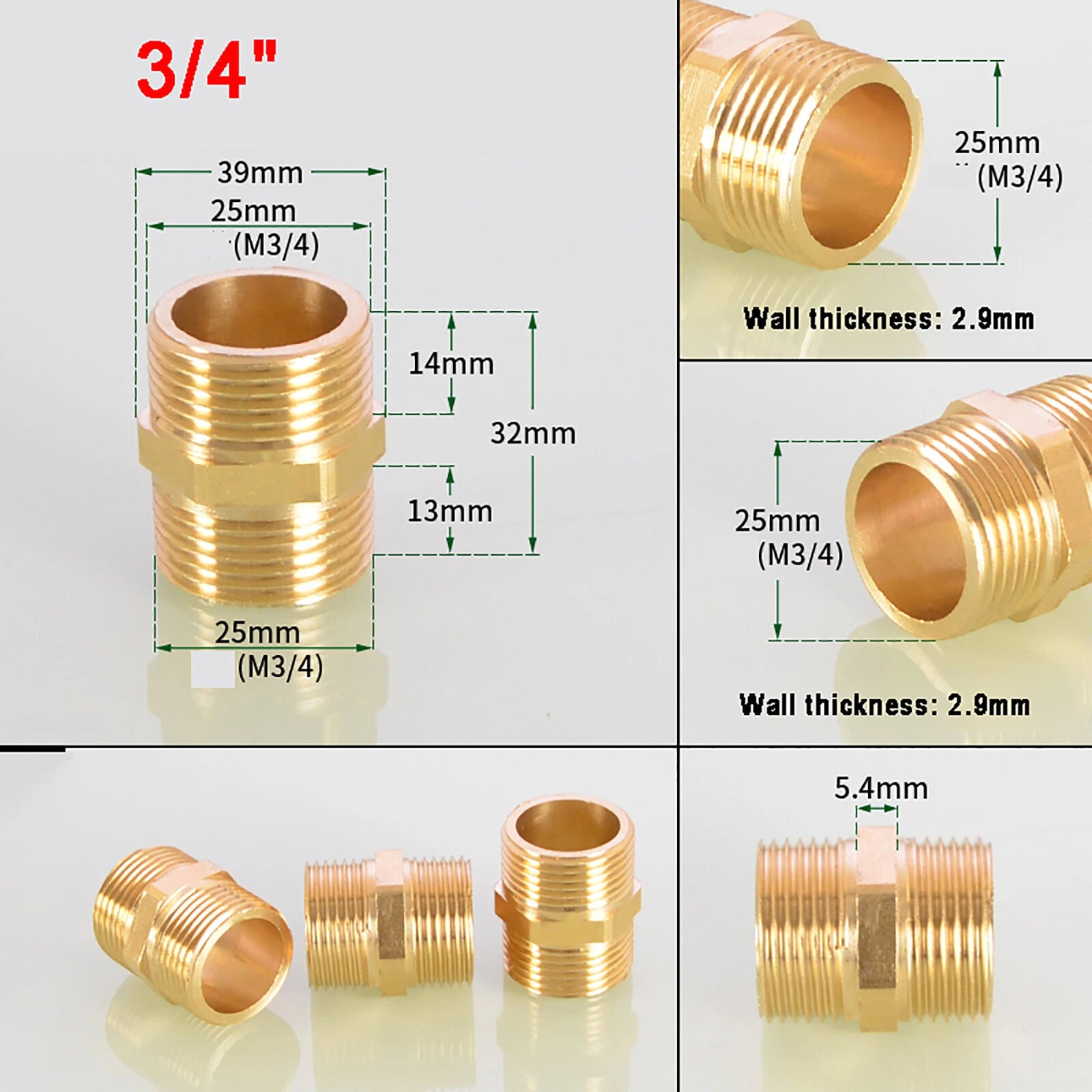 Brass Hex Nipple BSP Male to Male Pipe Fitting — Equal & Reducer