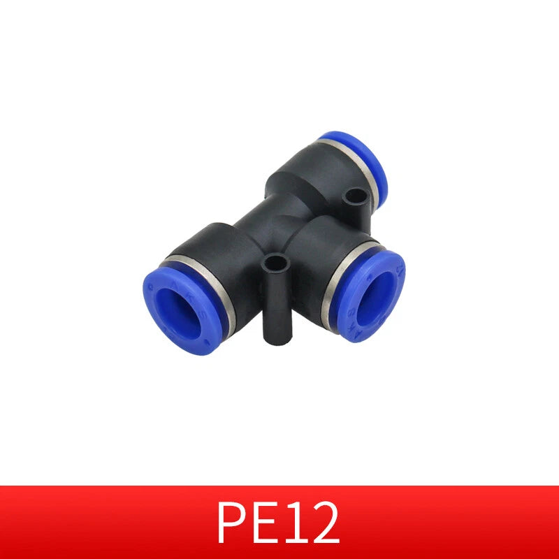 Pneumatic Push-in T-Shape 3-Way Fitting — Air Water Tube Connector PE4–PE16 & Reducing