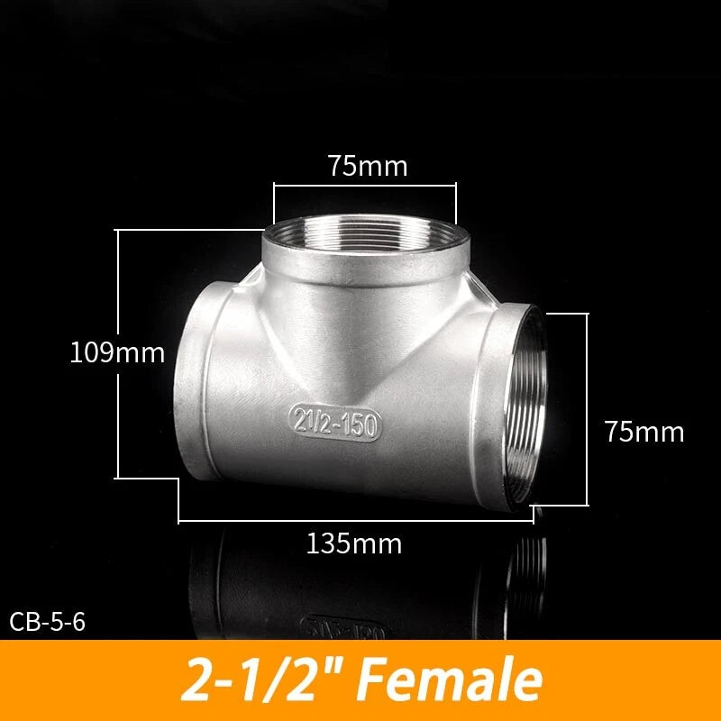 BSP 304 Stainless Steel Tee Fittings — 3-Way Male & Female Pipe Connector (1/8" to 3")