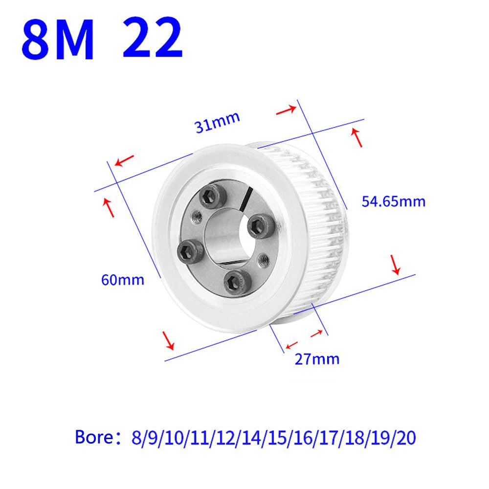 HTD-8M 18T-60T Timing Belt Pulley With Expansion/Tension Sleeve Teeth Width 27mm