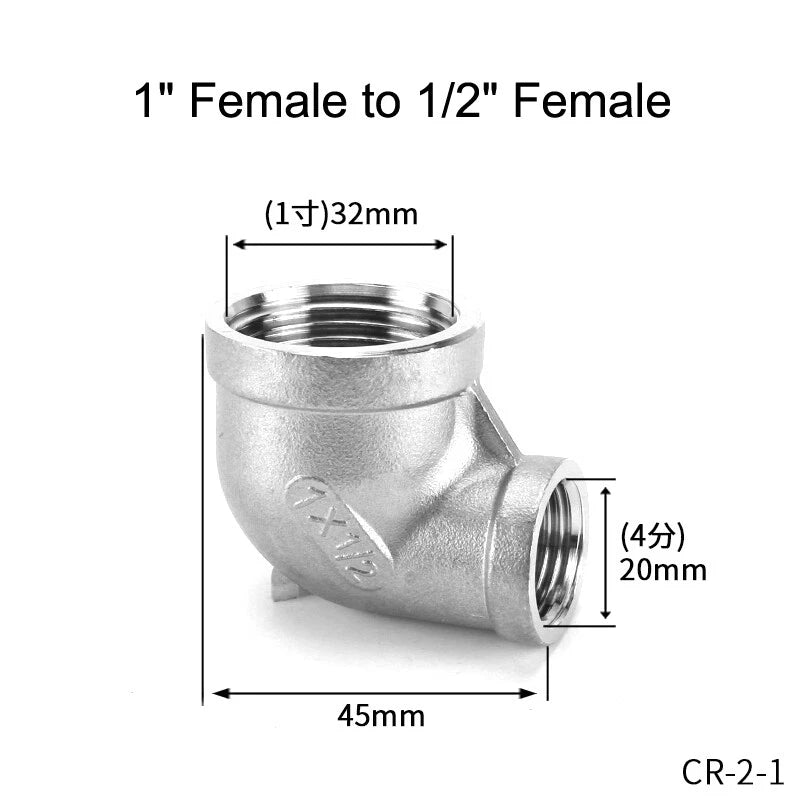 Stainless Steel BSP Reducer 90° Elbow Fittings — 1/8" to 1" Male & Female
