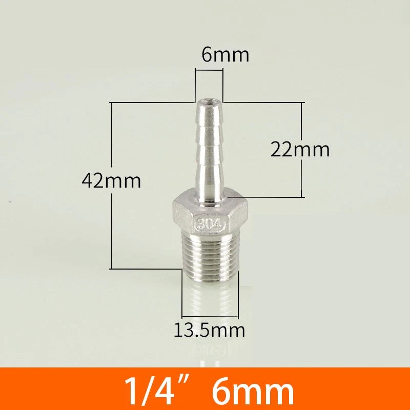 Stainless Steel BSP 1 8"-3 8" Male Thread Fitting x Barb Hose Tail End Connector
