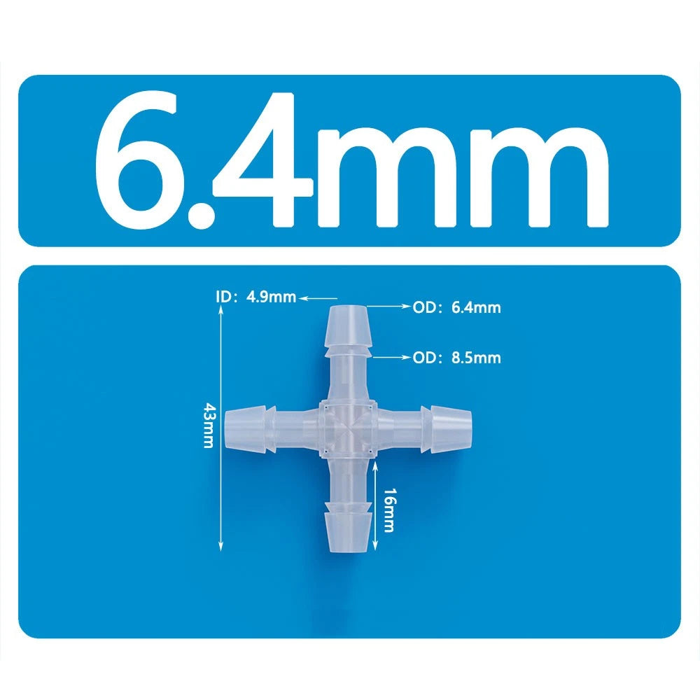 X Piece & Side 4-Way Plastic Hose Pipe Connector — Water Oil Gas Air Joiner
