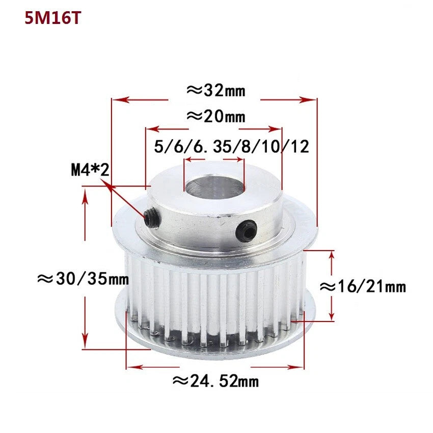 HTD-5M 10-72Teeth Timing Belt Pulley Pitch 5mm With Step Drive Pulley Width 16mm