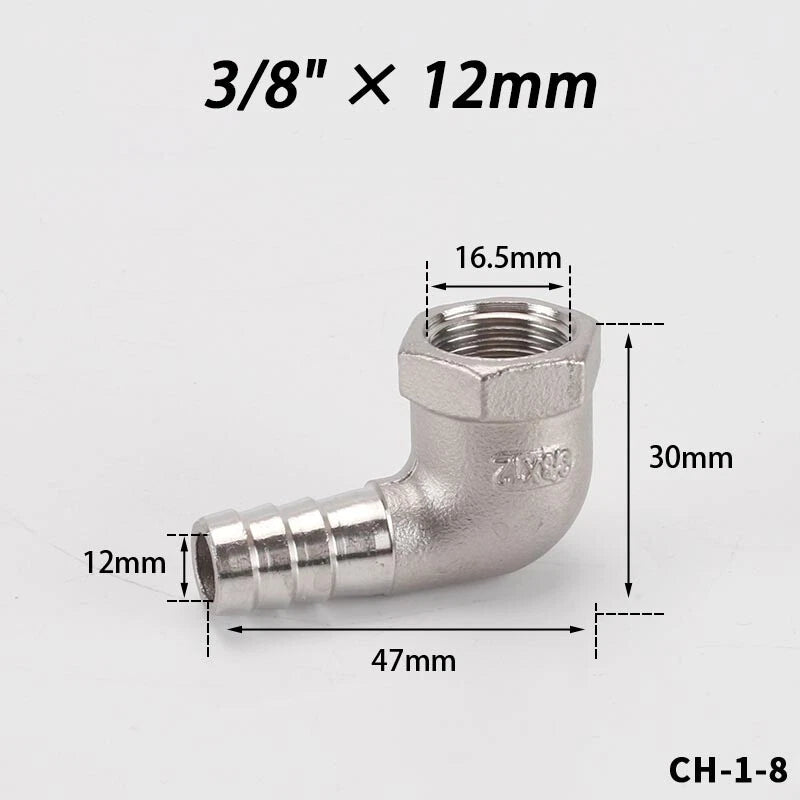 Stainless Steel Female Fitting x Barb Hose Tail End Elbow Connector 1 4" - 11 2"