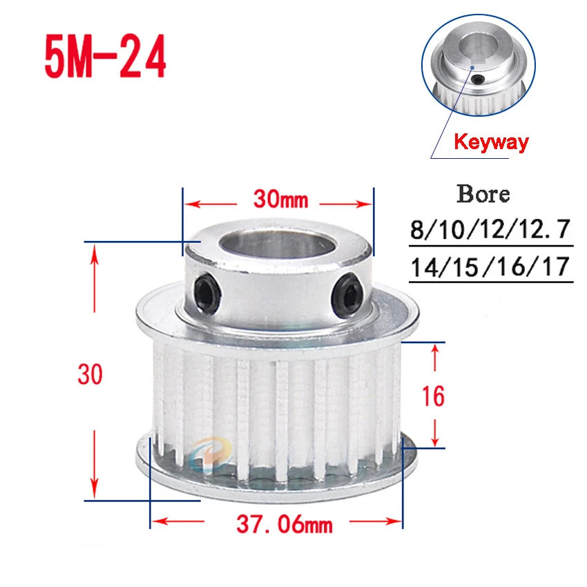 HTD-5M 15T-80T Timing Belt Pulley With Step/Keyway, Bore 8-25mm Teeth Width 16mm