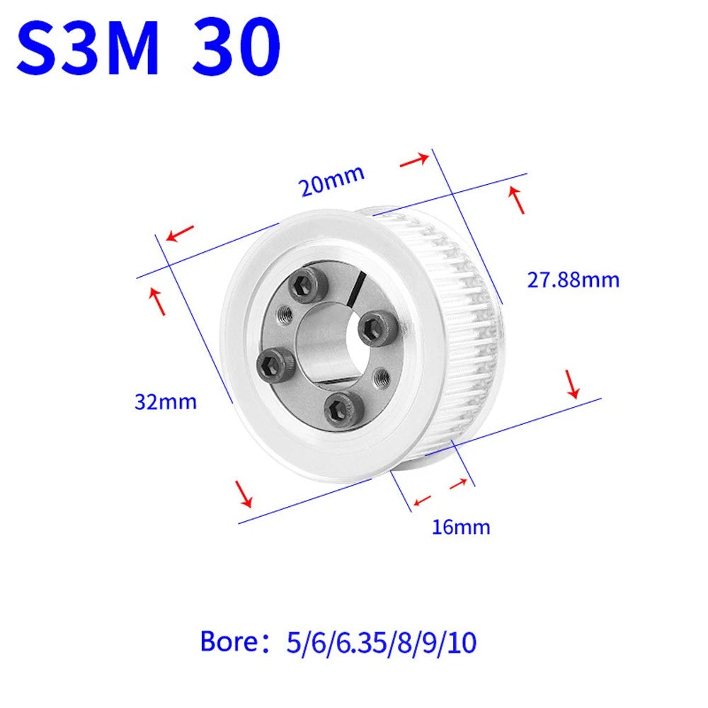STS S3M 24-80T Timing Belt Pulley With Expansion/Tension Sleeve Teeth Width 16mm