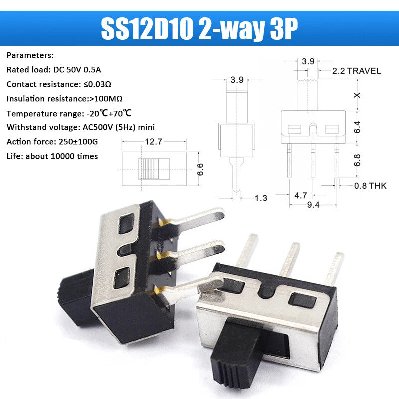 Slide Toggle Switch SS SK MSK MSS Series — 2/3-Way PCB Slide Switch, 3–8 Pin, Single & Double Row