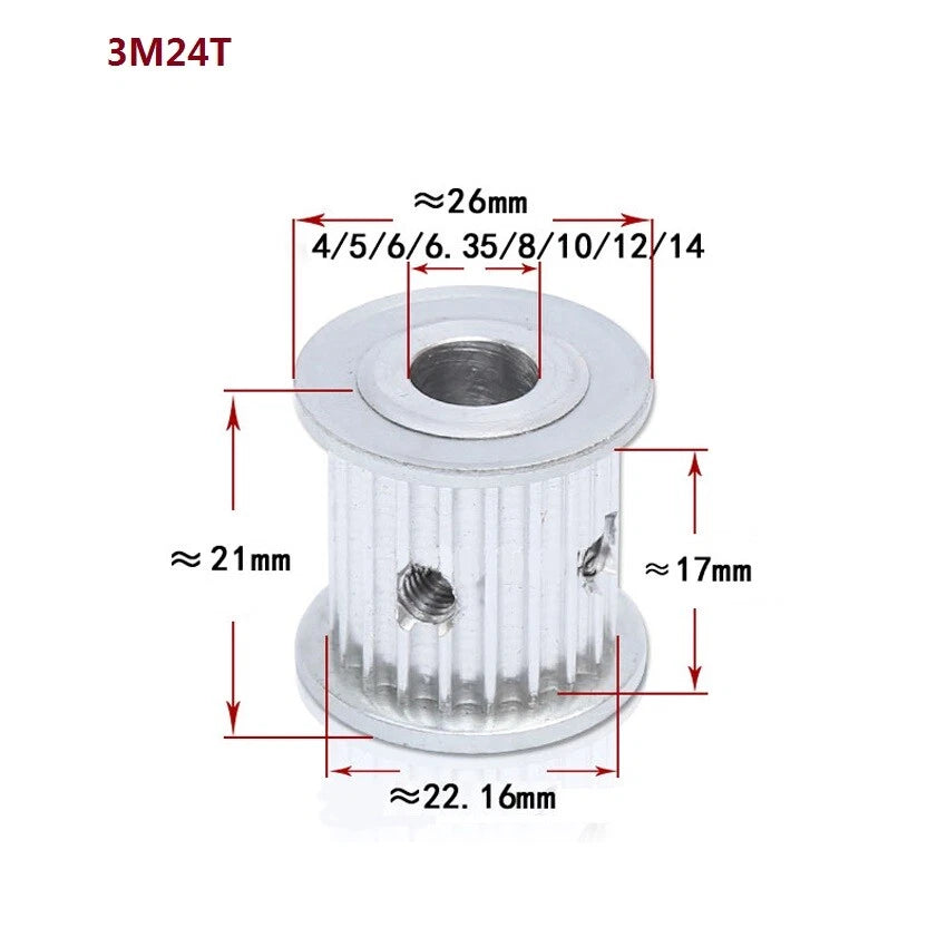 HTD-3M 14-120T Timing Belt Pulley Pitch 3mm Without Step Drive Pulley Width 16mm