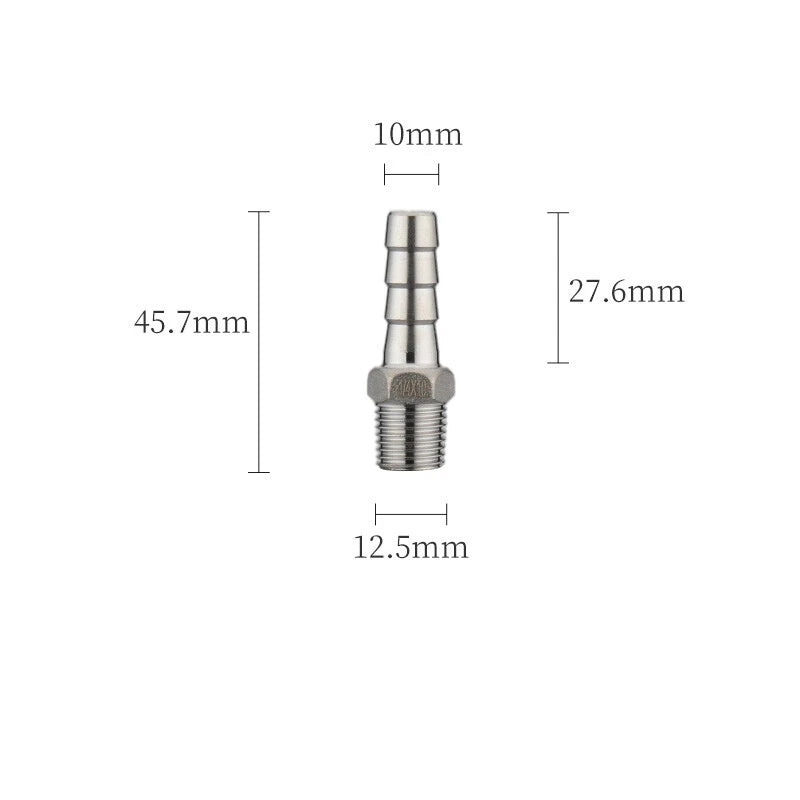 A2 Stainless Steel Straight Barb Hose Connector — Male Thread, 6mm to 20mm Tubing