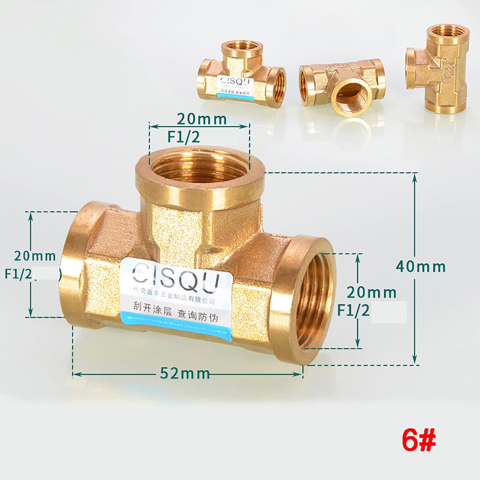 Brass Tee 3-Way BSP Pipe Fitting — Equal & Reducer, 1/2" & 3/4"