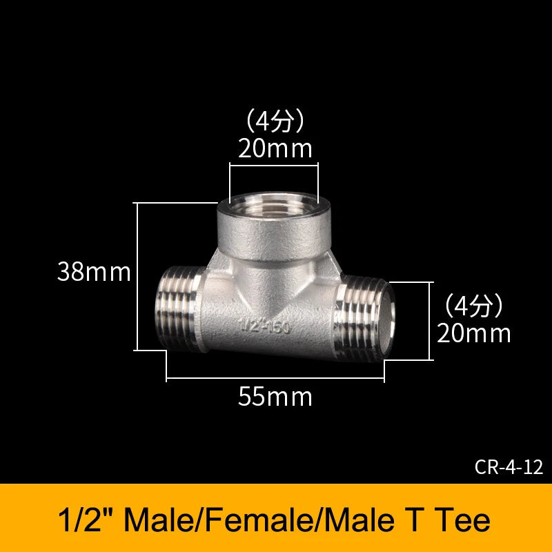 Stainless Steel BSP Tee Fittings 1/2" & 3/4" Male Female Reducer Connector
