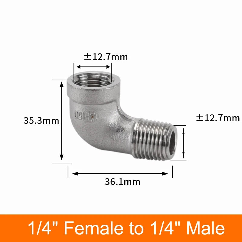 Stainless Steel 90° Elbow BSP Pipe Fittings — Same-Size & Reducing Female/Male Adapters