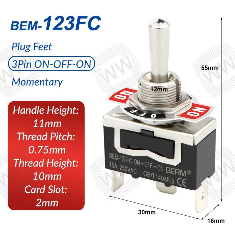 Heavy Duty Metal Toggle Switch – 15A 250VAC, 2/3/4/6 Pin, ON-OFF & ON-OFF-ON