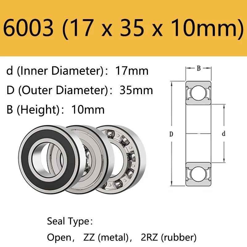 6000-6306 Deep Groove Ball Bearings 2RS Rubber-ZZ Metal Seals - Choose Size
