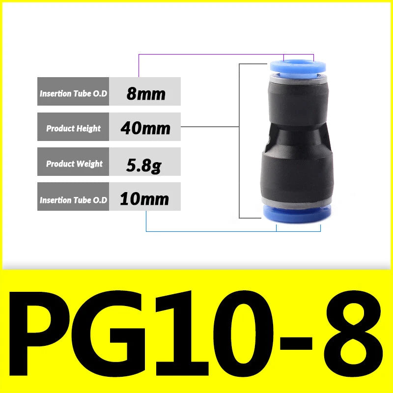 Pneumatic Push-In Fittings — PG / PU / PE Air & Water Hose Connectors, 4mm–16mm