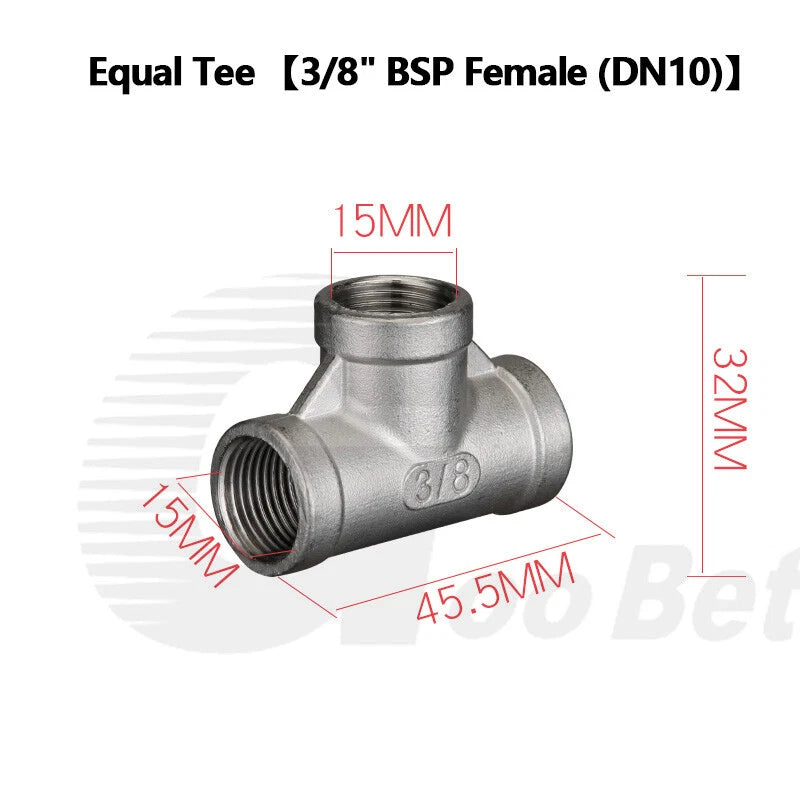 304 Stainless Steel BSP Pipe Fittings — Tee, Cross & Reducing Connectors 1/8"–2"