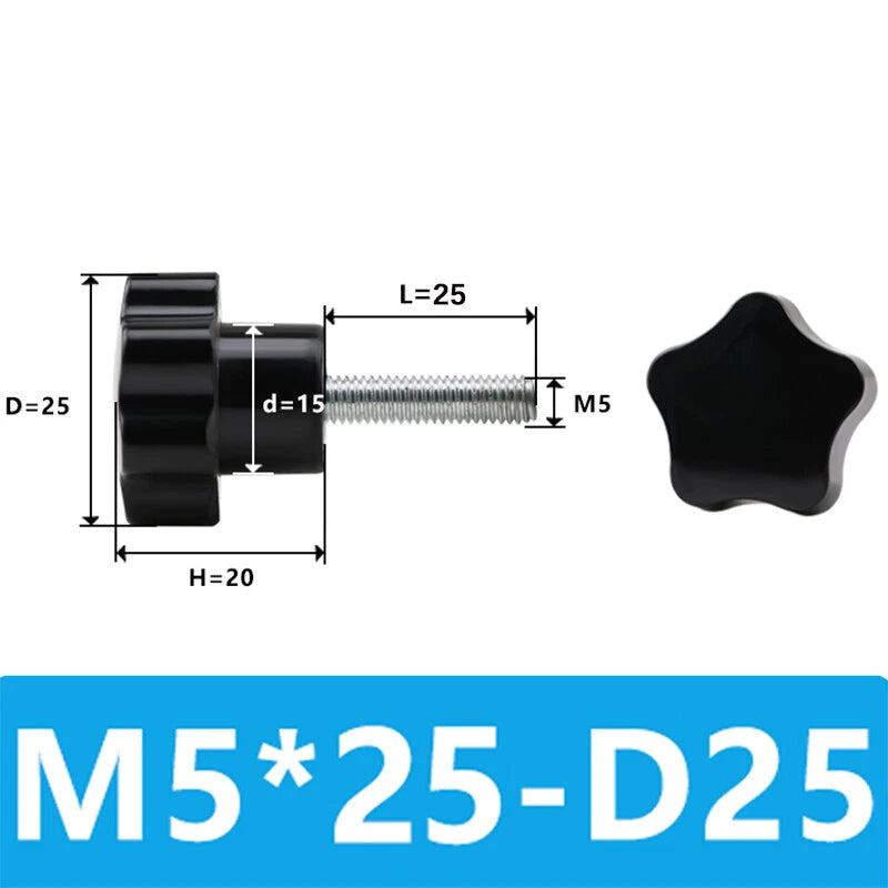 M5/6/8/10 Pentagram Star Thumb Screws Hand Grip Knob Bolts Carbon Steel/Bakelite