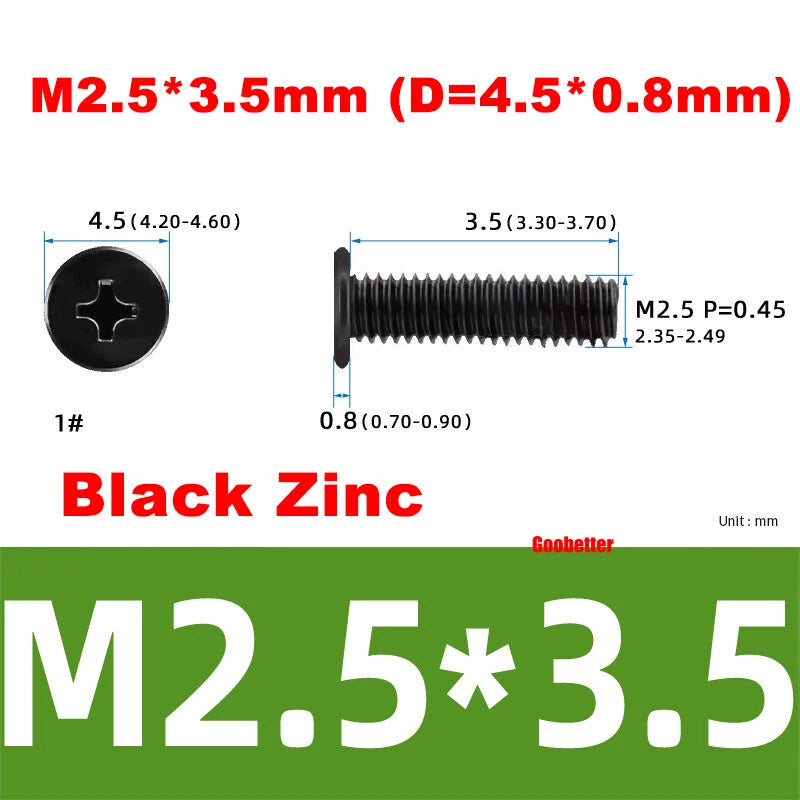 M2.5 Ultra Thin Flat Wafer Head Phillips Screws – CM2.5 Laptop Computer Screws (Various Finishes)