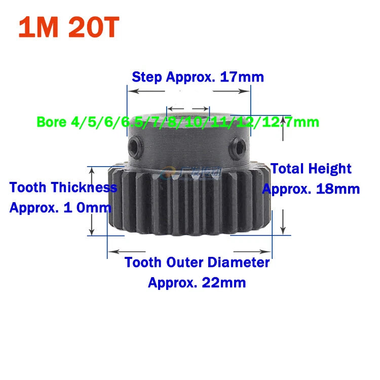 1 Module Spur Gear With Step 15-44 Teeth 45# Steel Pinion Gear Transmission Gear