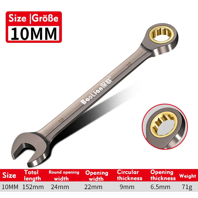 Ratchet Spanner Combination Fixed & Flexi 6 - 32mm Different Sizes Tool Wrench