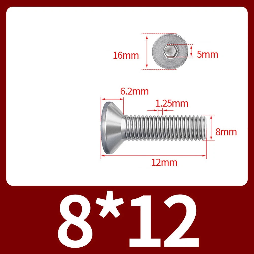 M8 M10 Countersunk Socket Head Screws – 304 Stainless Steel A2, Fully Threaded, 10–150mm