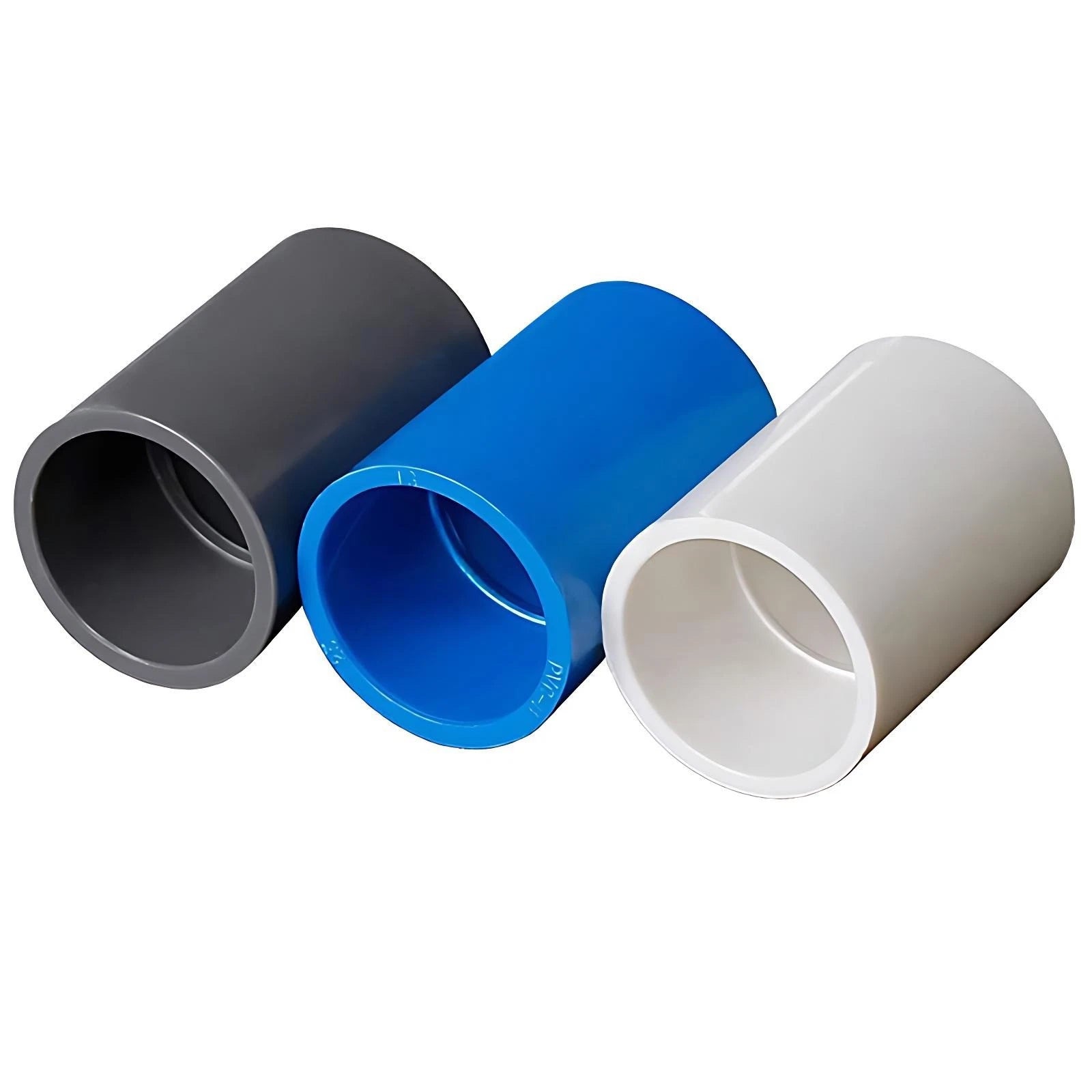 PVC Straight Pipe Coupling Socket — 16mm to 200mm, White / Blue / Grey