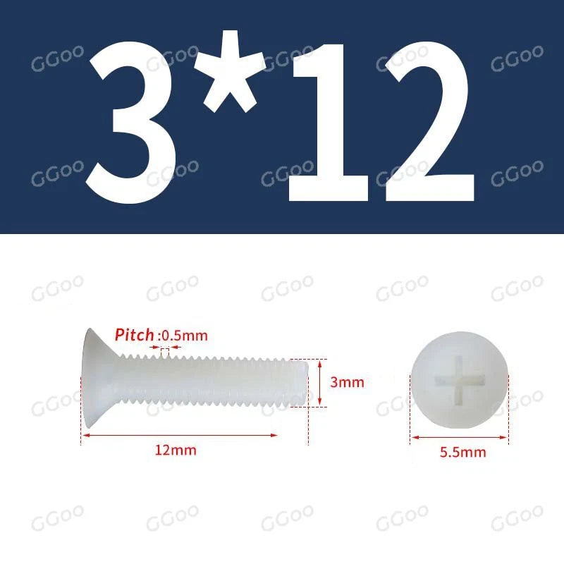 White Nylon Phillips Flat Head Machine Screws DIN 965 — M2.5 M3 M4 M5 M6 M8