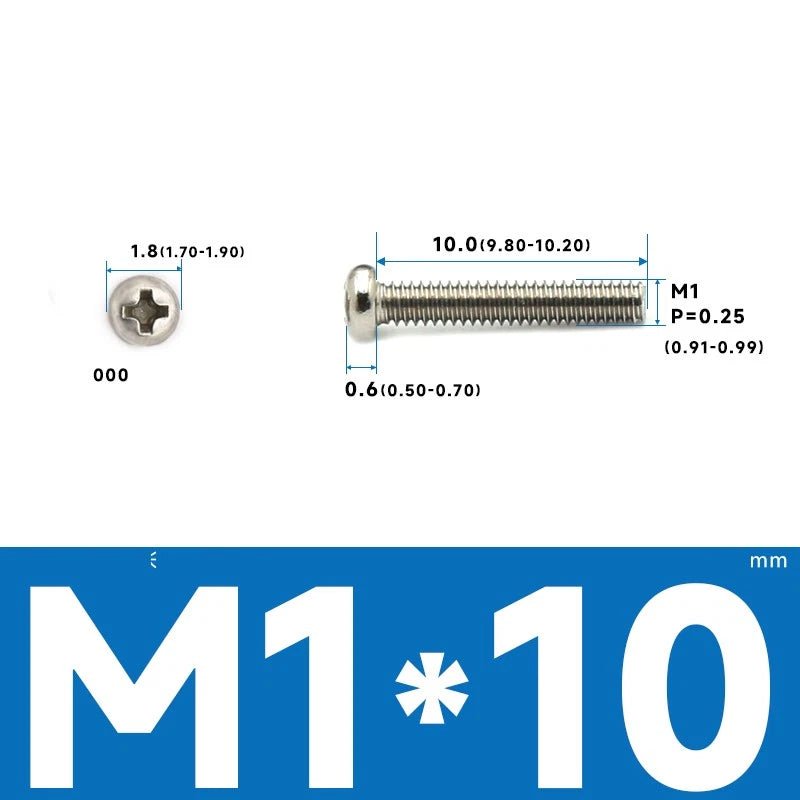 M1–M2.5 Pan Head Phillips Machine Screws – A2 Stainless Steel (304), Fully Threaded - HomeDIYer