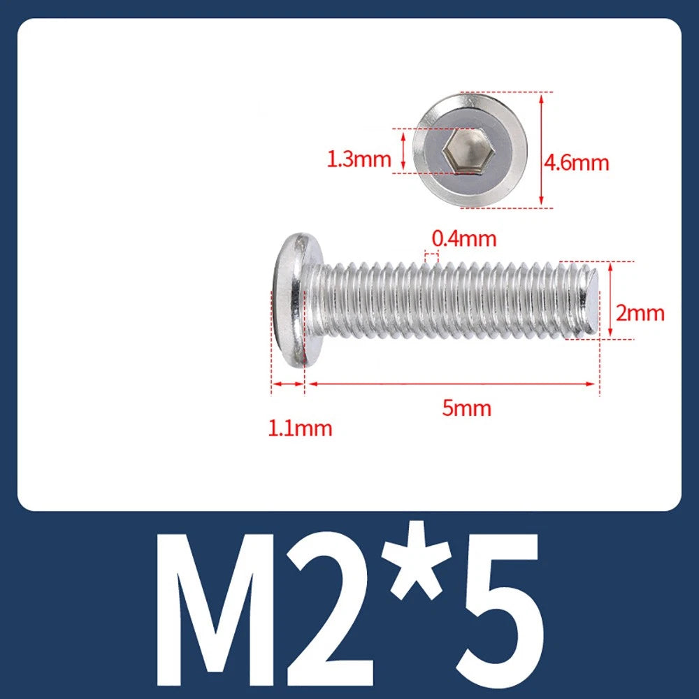 M2 M3 M4 Flat Round Head Hex Socket Screws – A2 Stainless Steel, Fully Threaded (3–50mm)