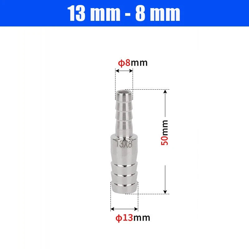 6mm~50mm Stainless Reducer Barbed Hose Joiner Connector Air Water Pipe Gas Tubi
