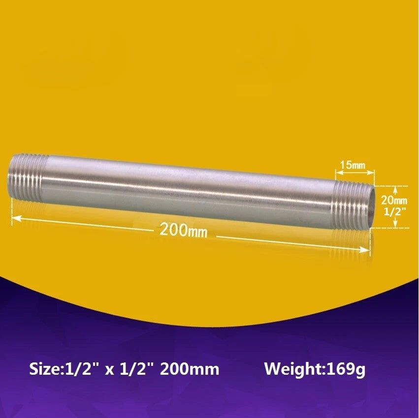 Stainless Steel BSP Male Threaded Double Nipple Pipe Extension Fitting | 1/2" 3/4" 1"