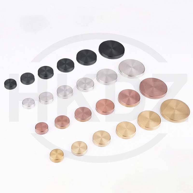 Stainless Steel Mirror Screw Cover Caps – Decorative Disc Plates for Glass, Mirrors & Furniture (16-50mm, Flat/Dome, Silver/Gold/Black/Rose Gold)