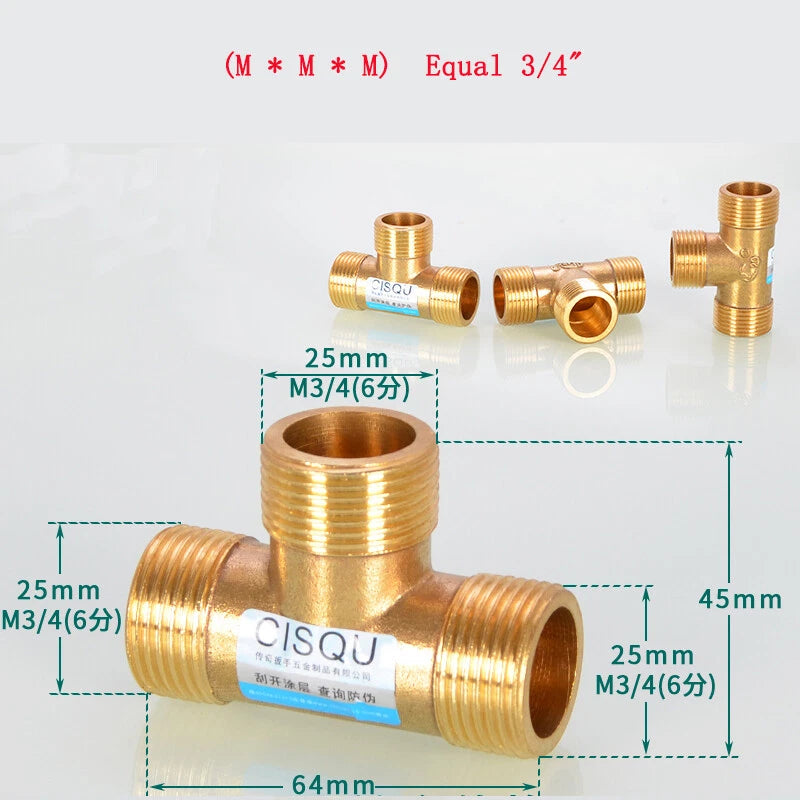 Brass Tee Pipe Fittings – NPT Thread, 1/8" to 2", M/F Configurations