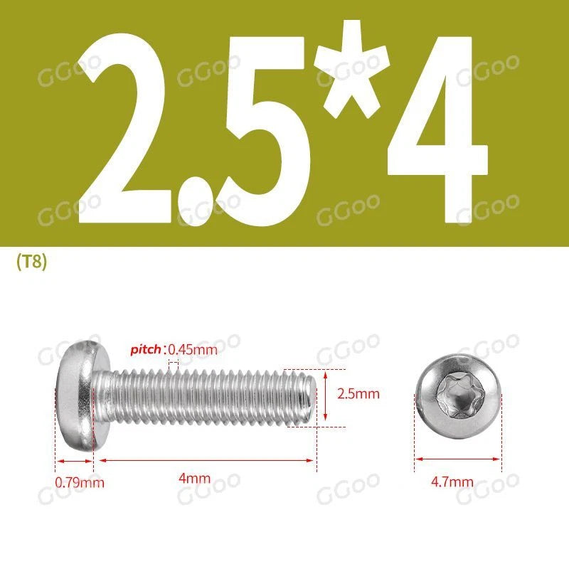 A2 Stainless Steel Torx Pan Head Machine Screws — M2 to M8, Six-Lobe Drive