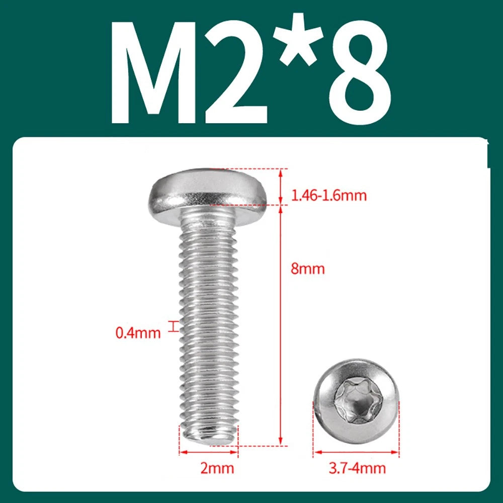 M2–M10 A2 Stainless Steel Torx Button Head Machine Screws, With or Without Column, Pack of 5