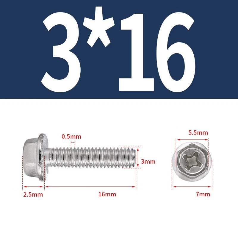 Phillips Hex Flange Screws 304 Stainless Steel M3–M8 | Dentate & Flat Flange - HomeDIYer