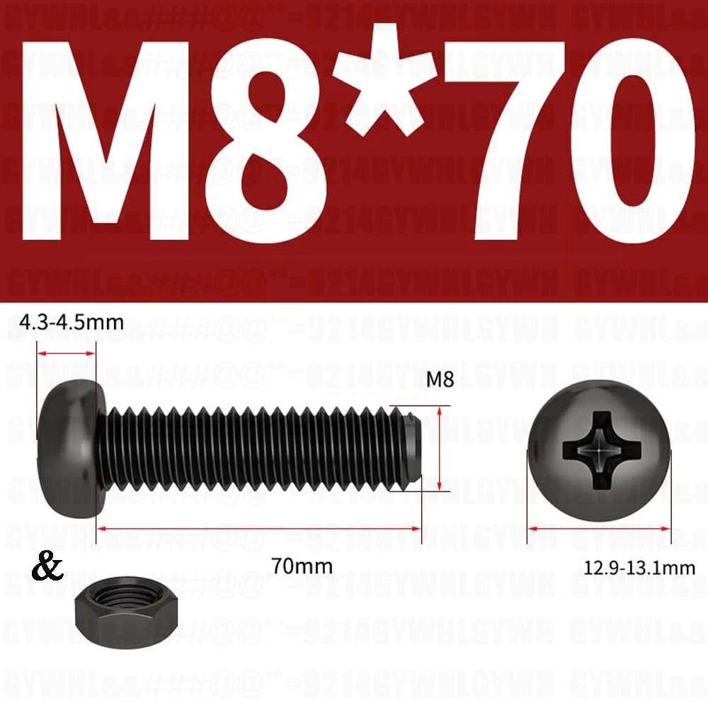 Black Pan Head Phillips Machine Screws + Hex Nuts Set – A2 Stainless Steel, M2 to M10