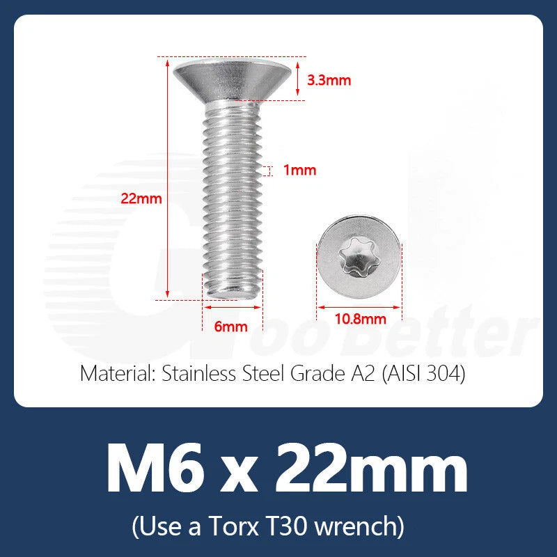 M1.4–M12 Torx Countersunk Machine Screws – A2 Stainless Steel, DIN 965 (3–100mm)