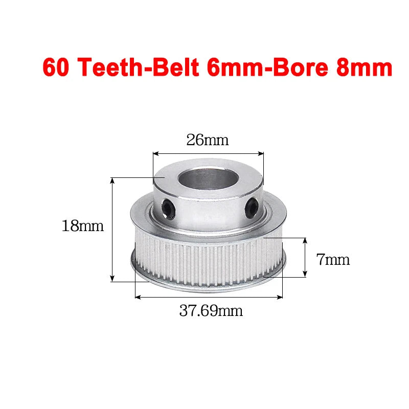 2GT Drive Pulley With Step 16 Tooth - 100 Tooth Bore 4mm - 25mm for 6mm Belt