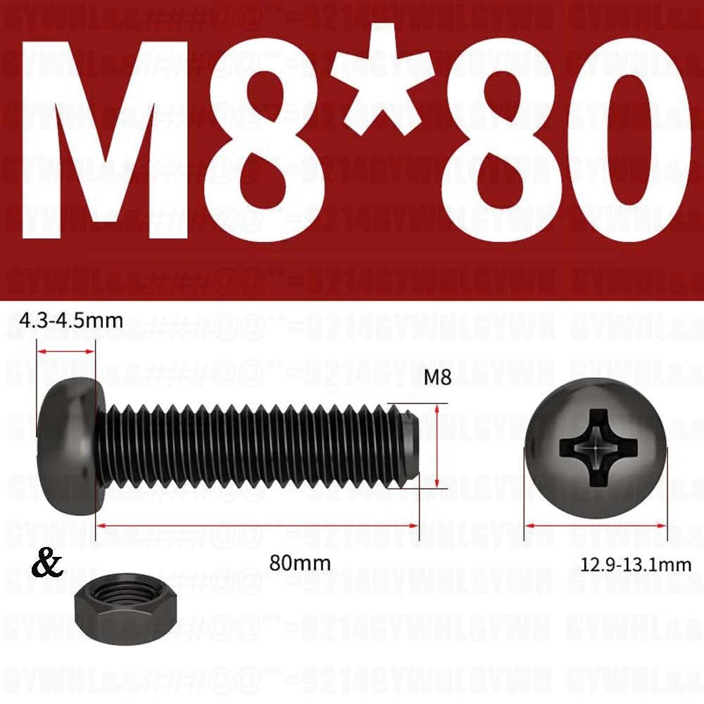 Black Pan Head Phillips Machine Screws + Hex Nuts Set – A2 Stainless Steel, M2 to M10