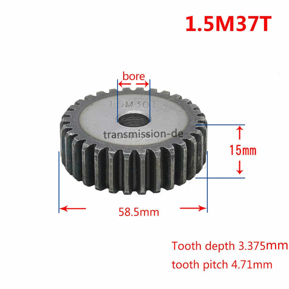 1/1.5 Mod 12T-150T Spur Gear 45# Steel Pinion Gear Thickness 1M-10mm 1.5M-15mm