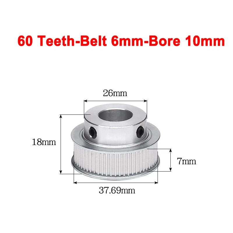 2GT Drive Pulley With Step 16 Tooth - 100 Tooth Bore 4mm - 25mm for 6mm Belt