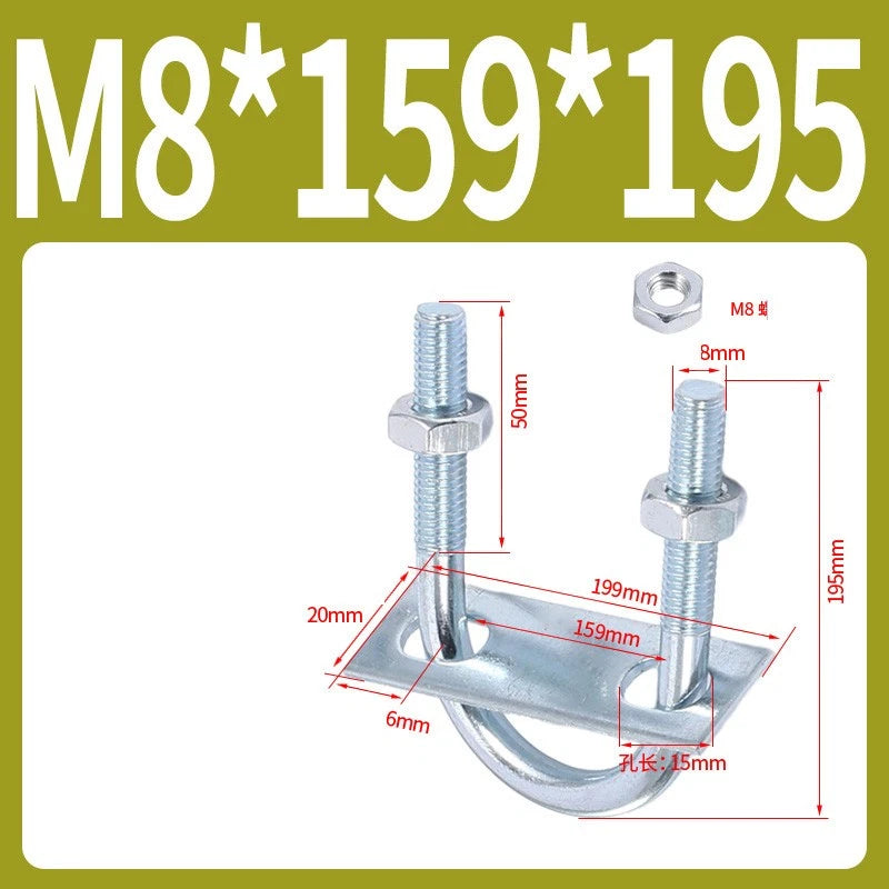 Round U-Bolts Sets Steel 16mm-219mm Inner Width M6 M8 M0 M12 with Nut, Plate