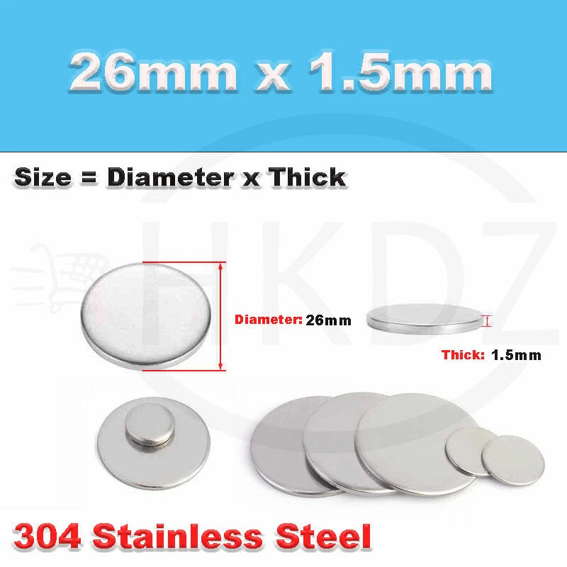 Stainless Steel Blank Round Disc 304 Grade Metal Sheet Plate Ø6-80mm Thick 1-5mm